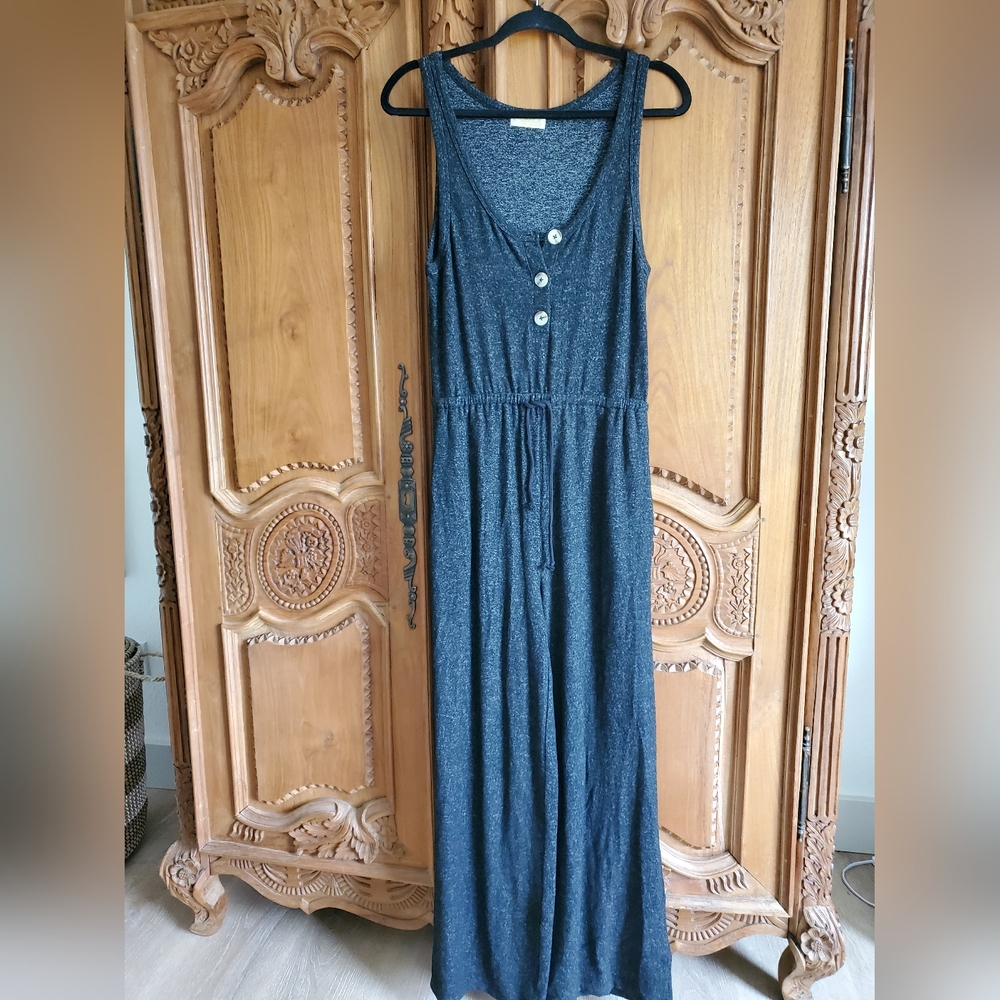L SPACE Soft Black/Grey Knit Wide Leg Jumpsuit